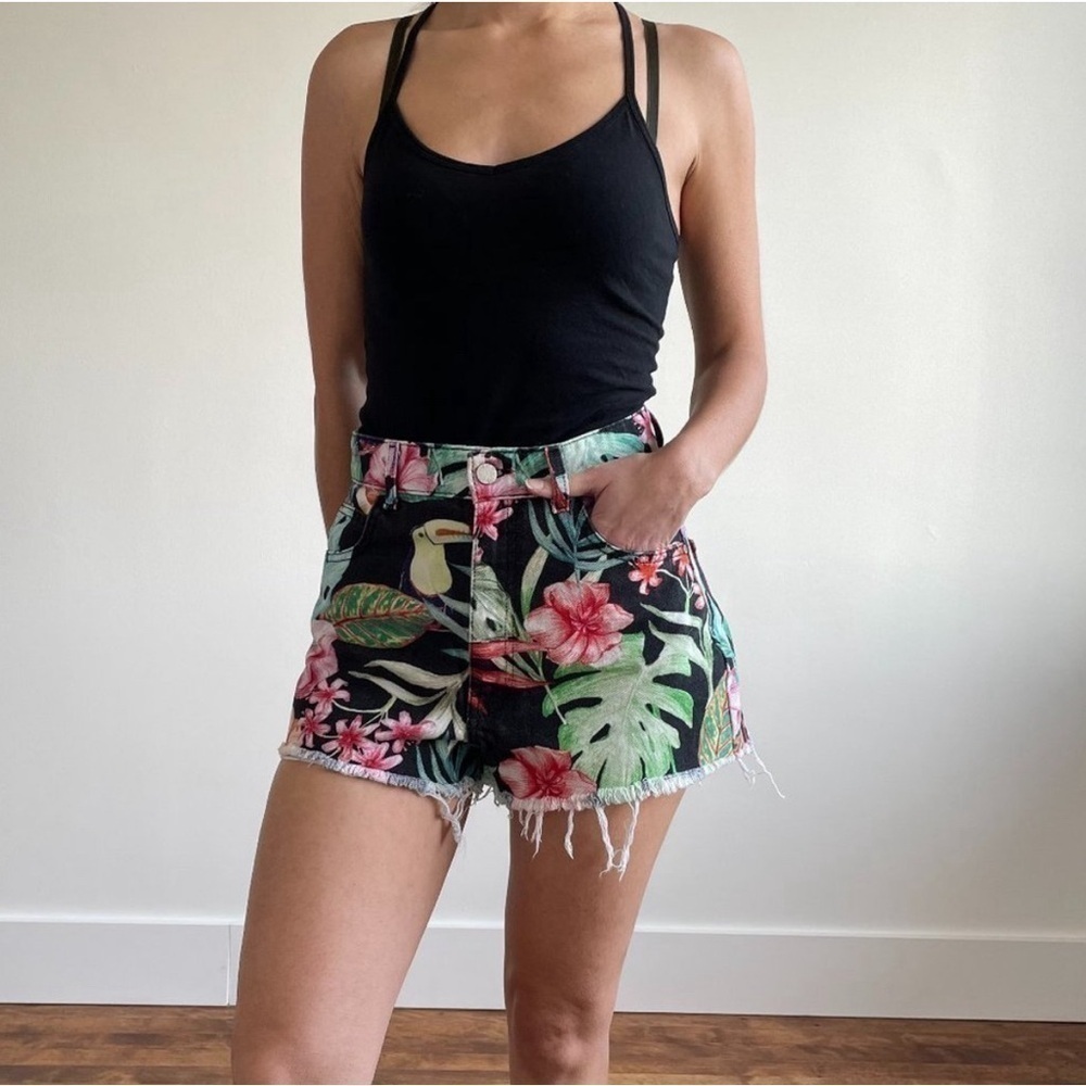 Zara high waisted tropical print shorts